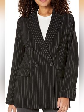 DKNY Black Pinstripe Double-Breasted Blazer Jacket